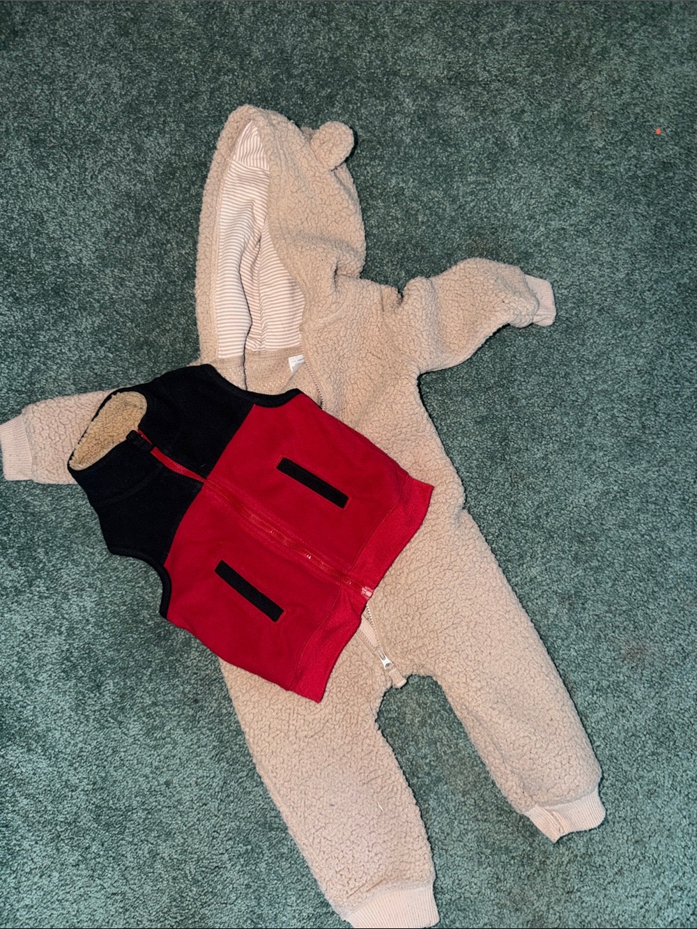 Carter's Red and Black Fleece Vest with Cream Sherpa Hooded One-Piece